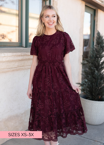 Susannah Wine Lace Dress