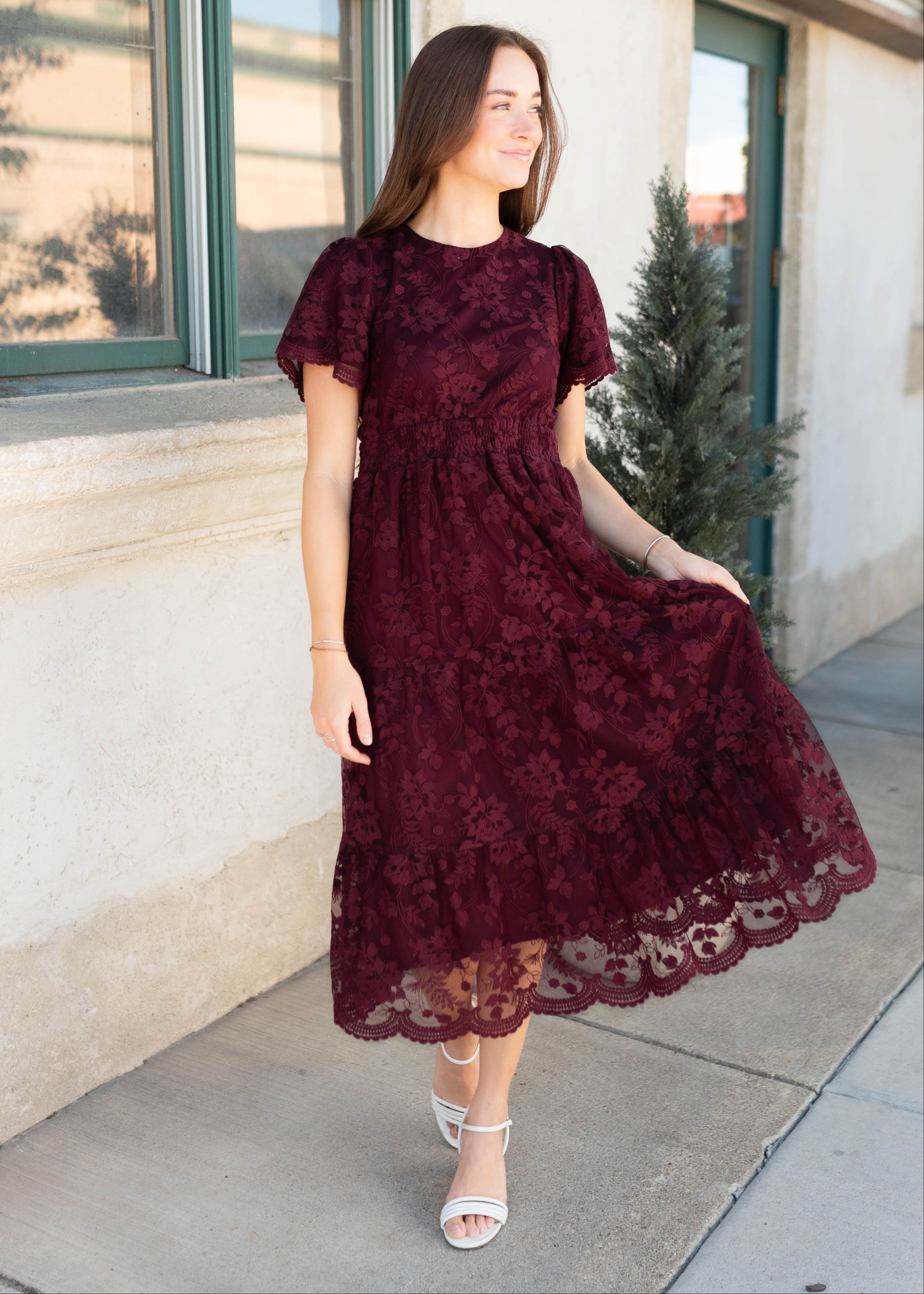 Susannah Wine Lace Dress