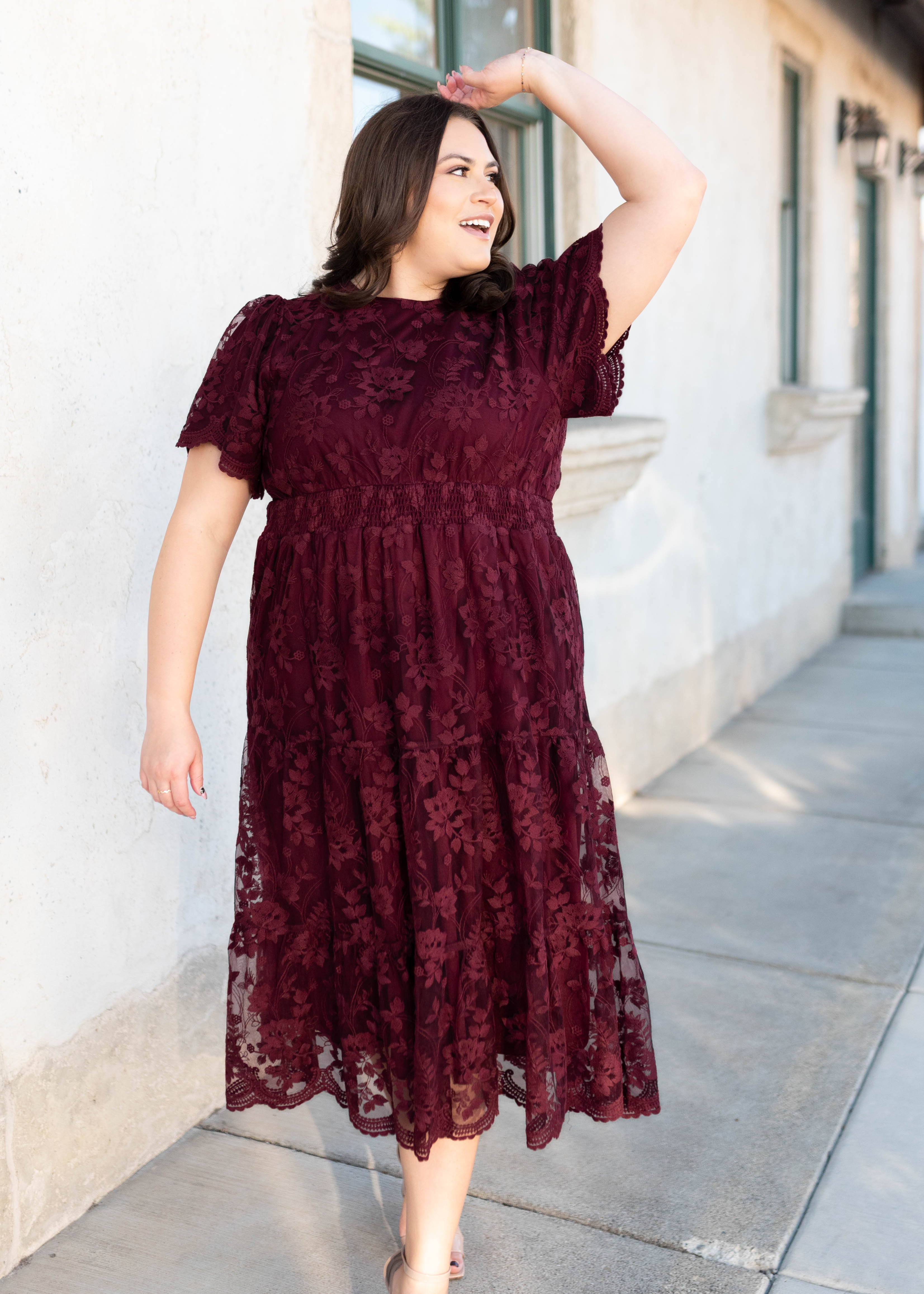 Susannah Wine Lace Dress