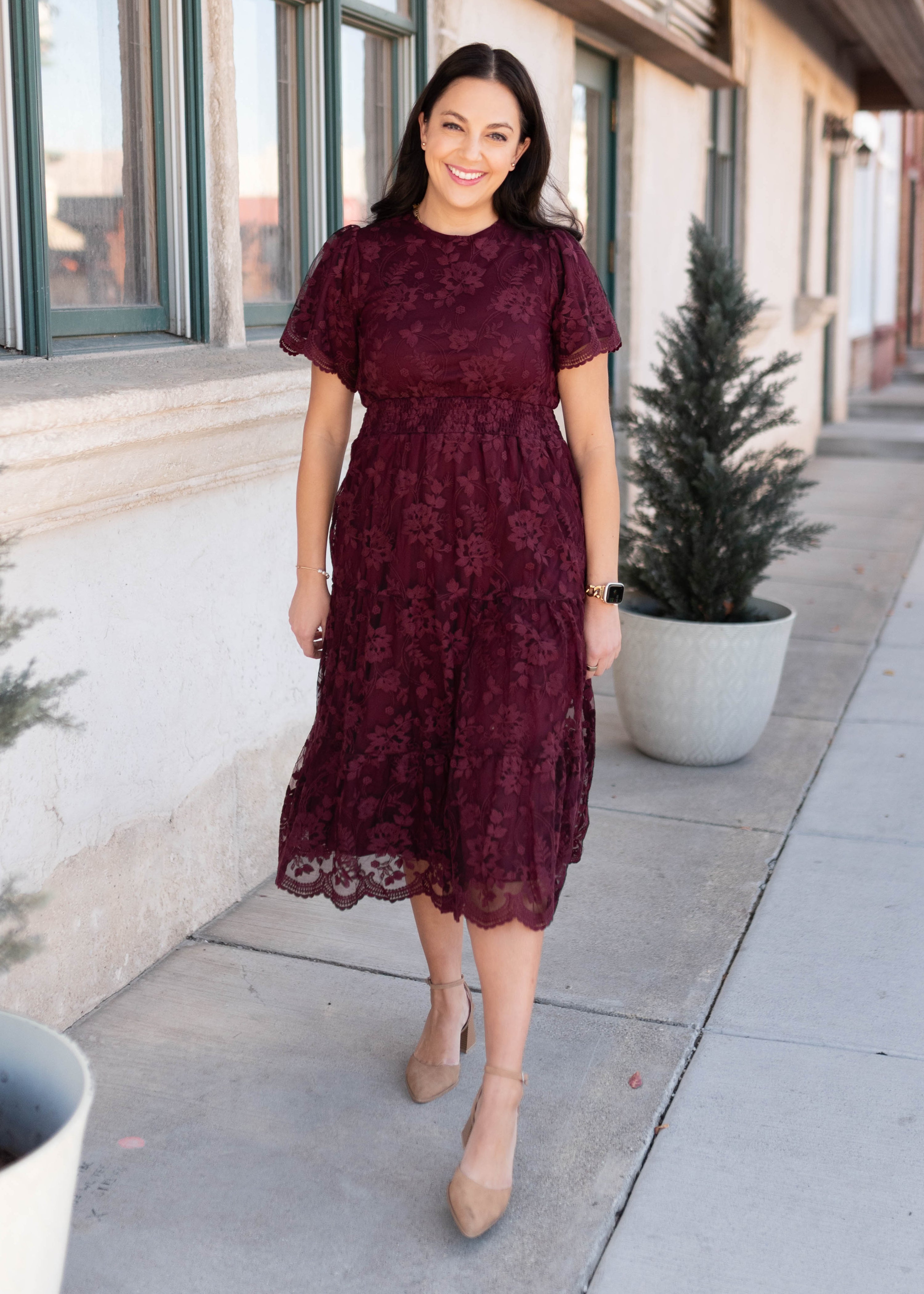 Susannah Wine Lace Dress