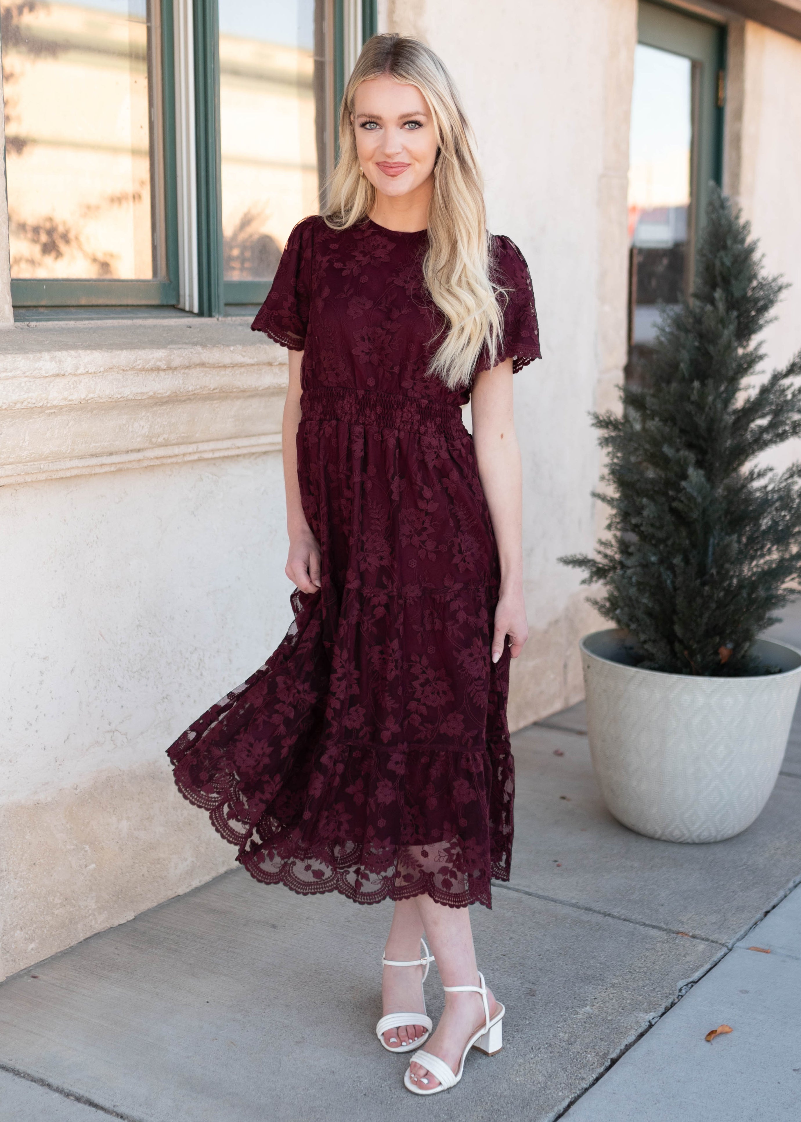 Susannah Wine Lace Dress