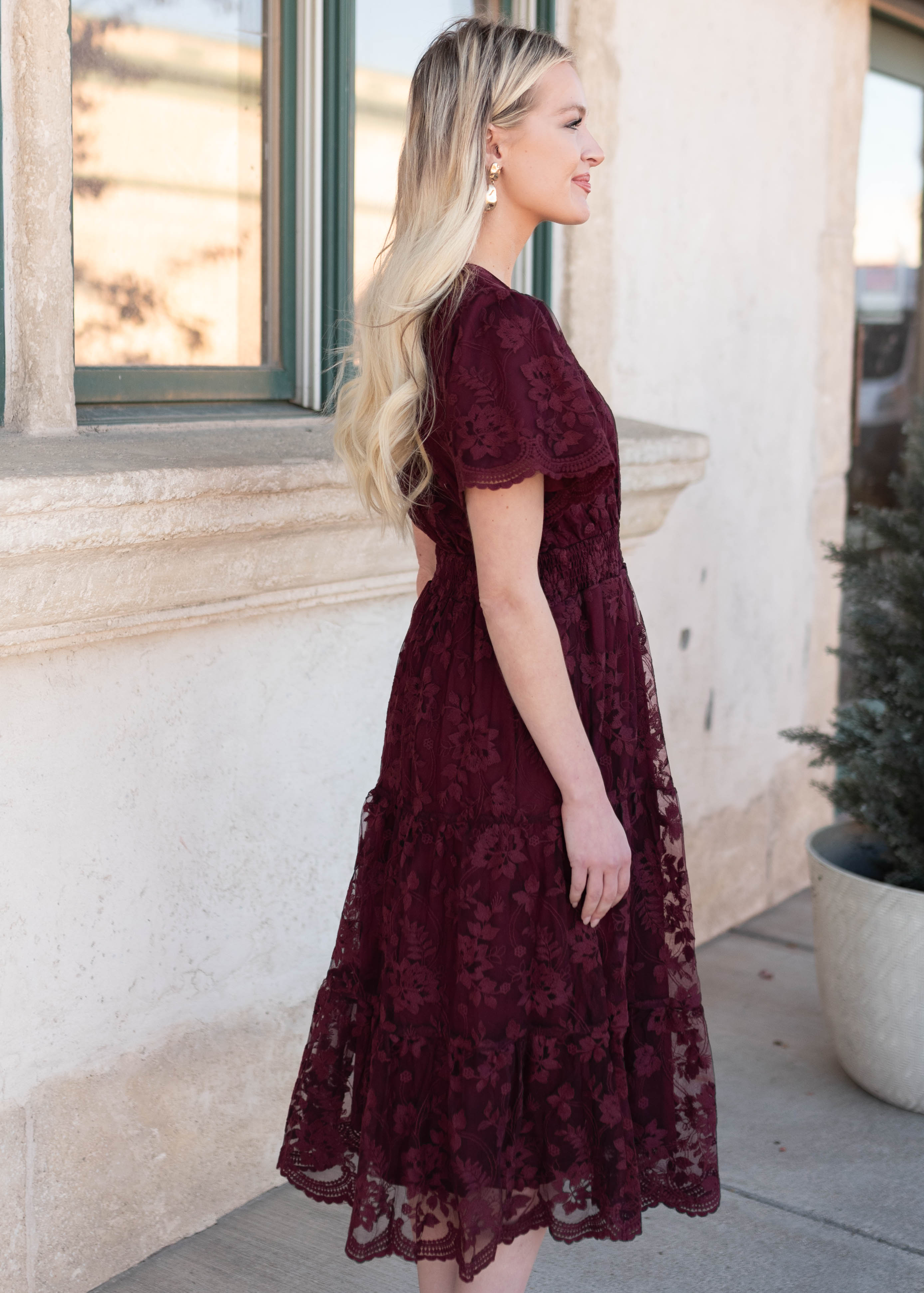 Susannah Wine Lace Dress