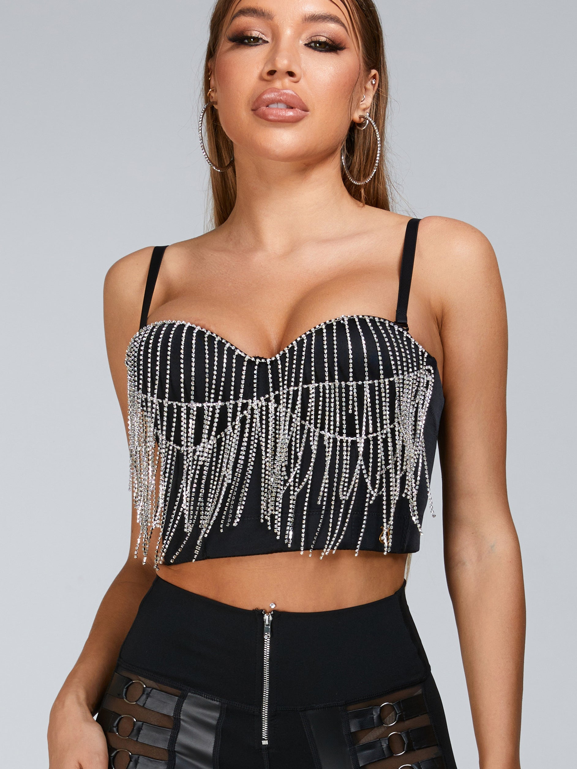 ¡°Stitching Sexy¡± Cutout Mesh Beading Tassel Corset Tracksuit