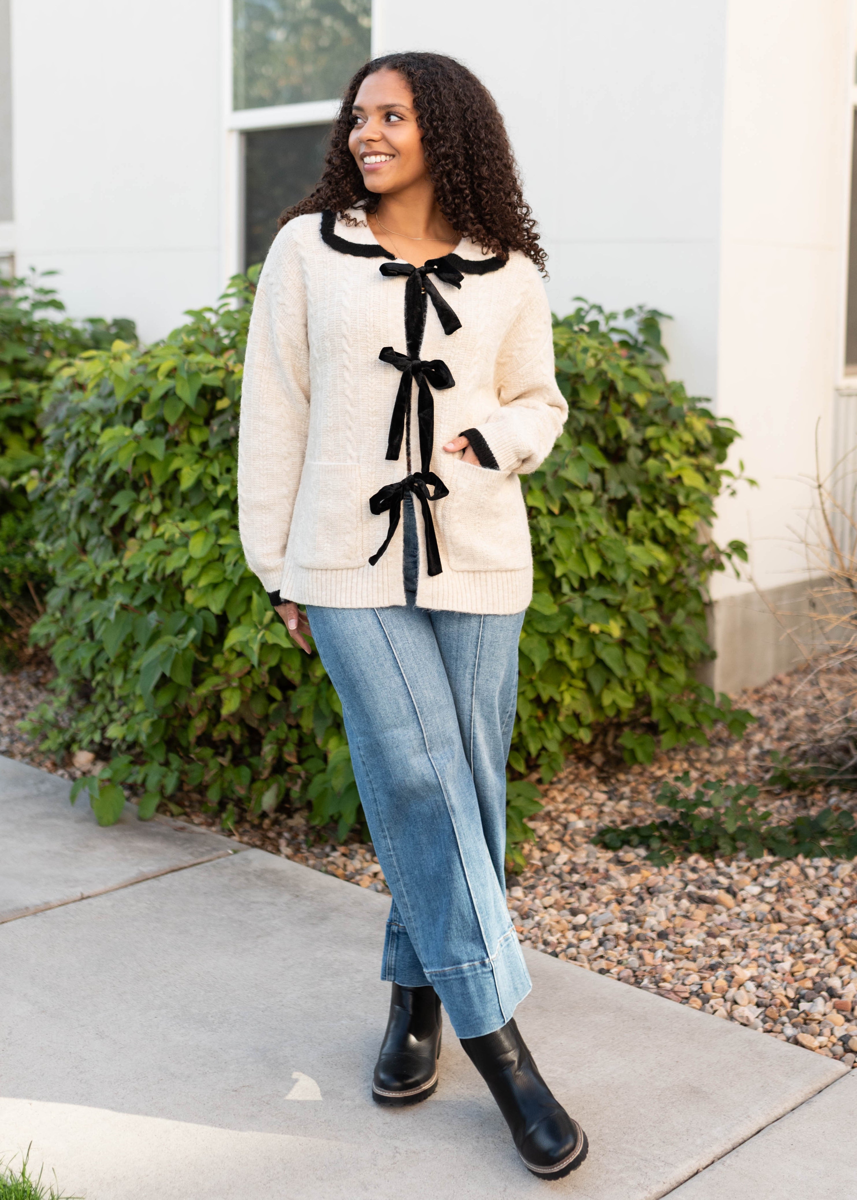 Talea Cream Bow Cardigan