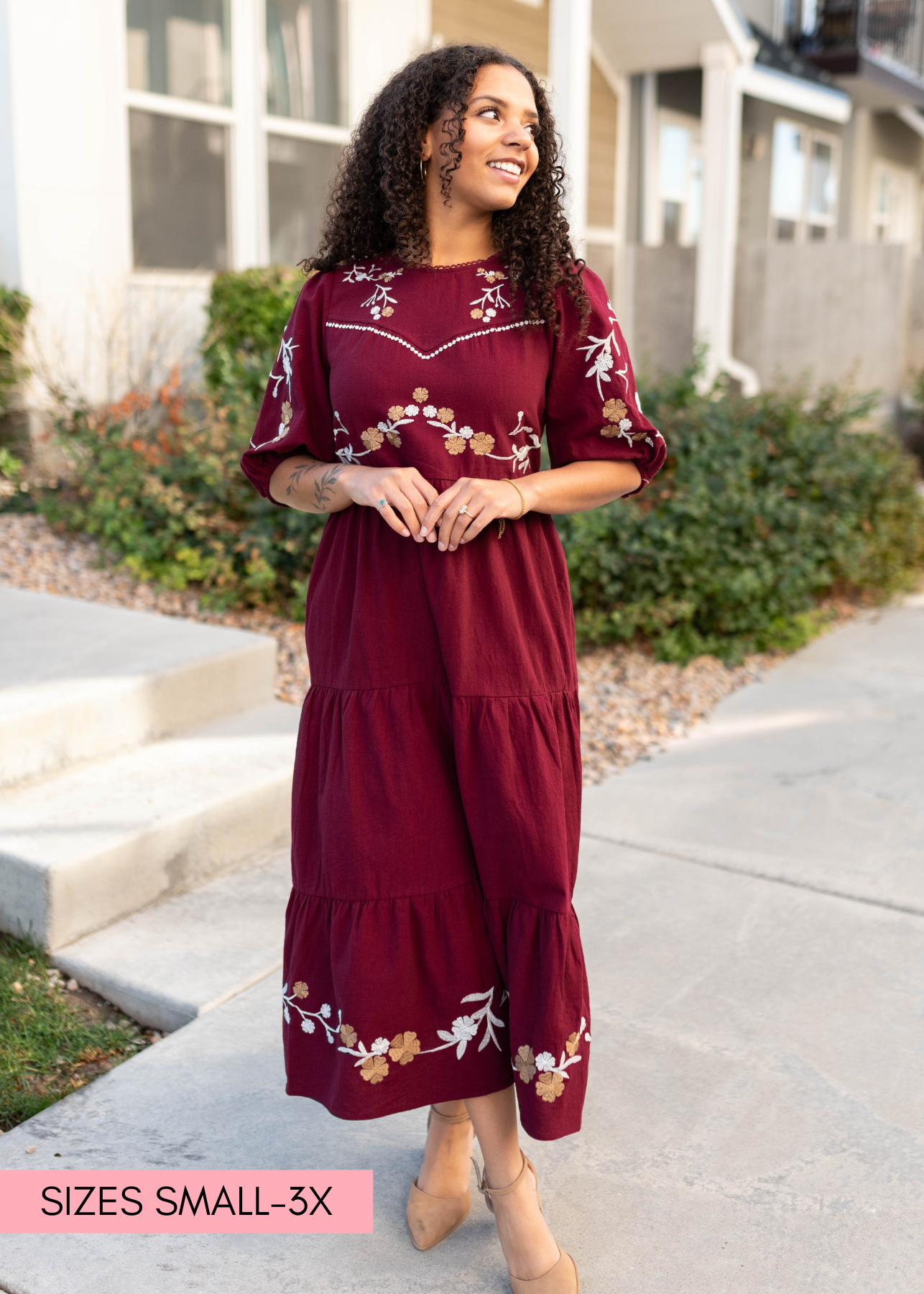 Taya Burgundy Floral Dress