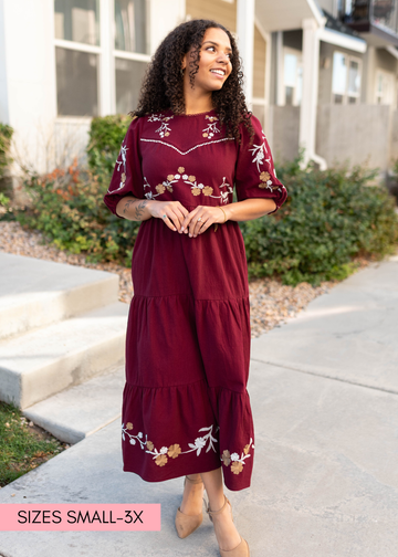 Taya Burgundy Floral Dress