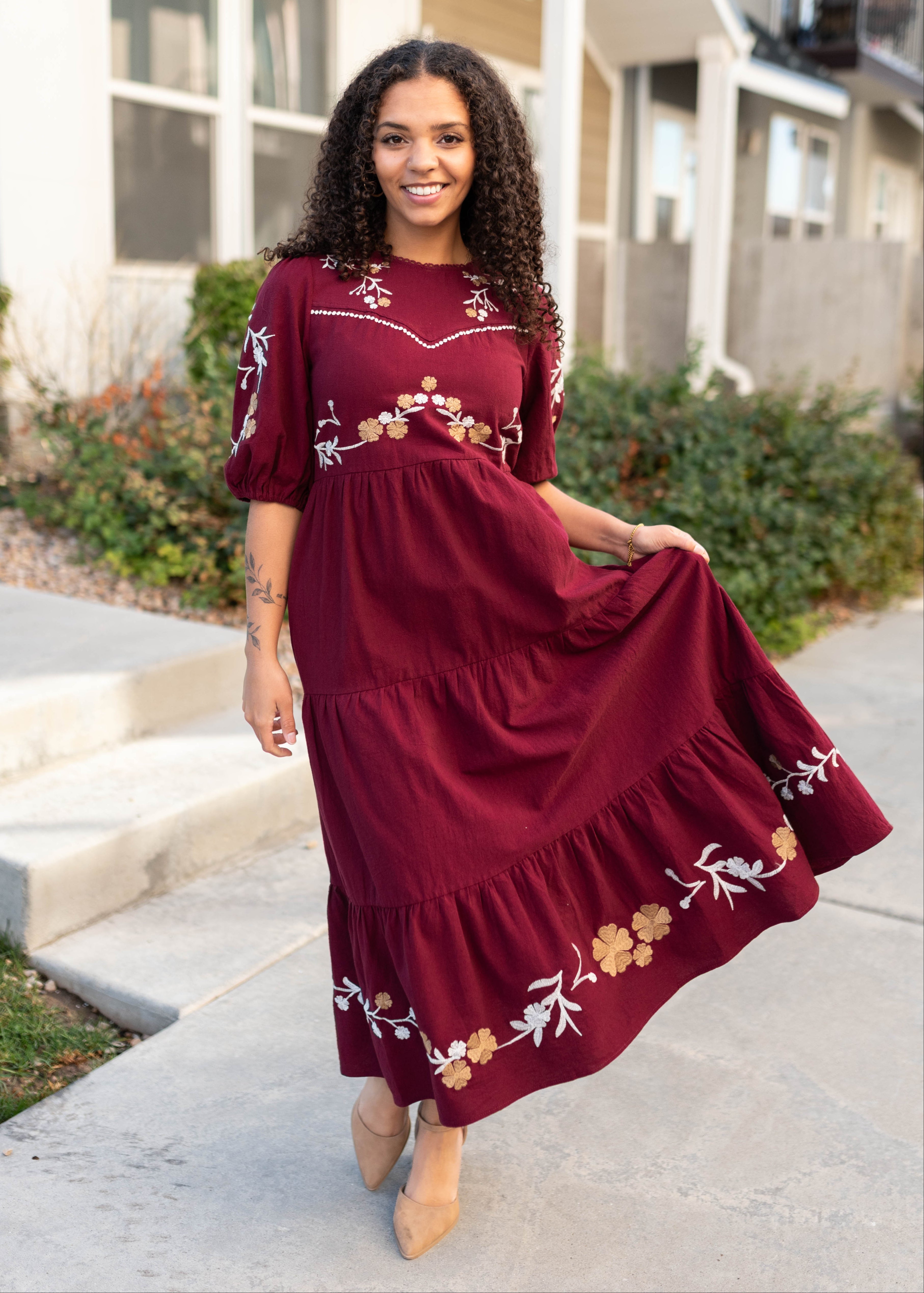 Taya Burgundy Floral Dress