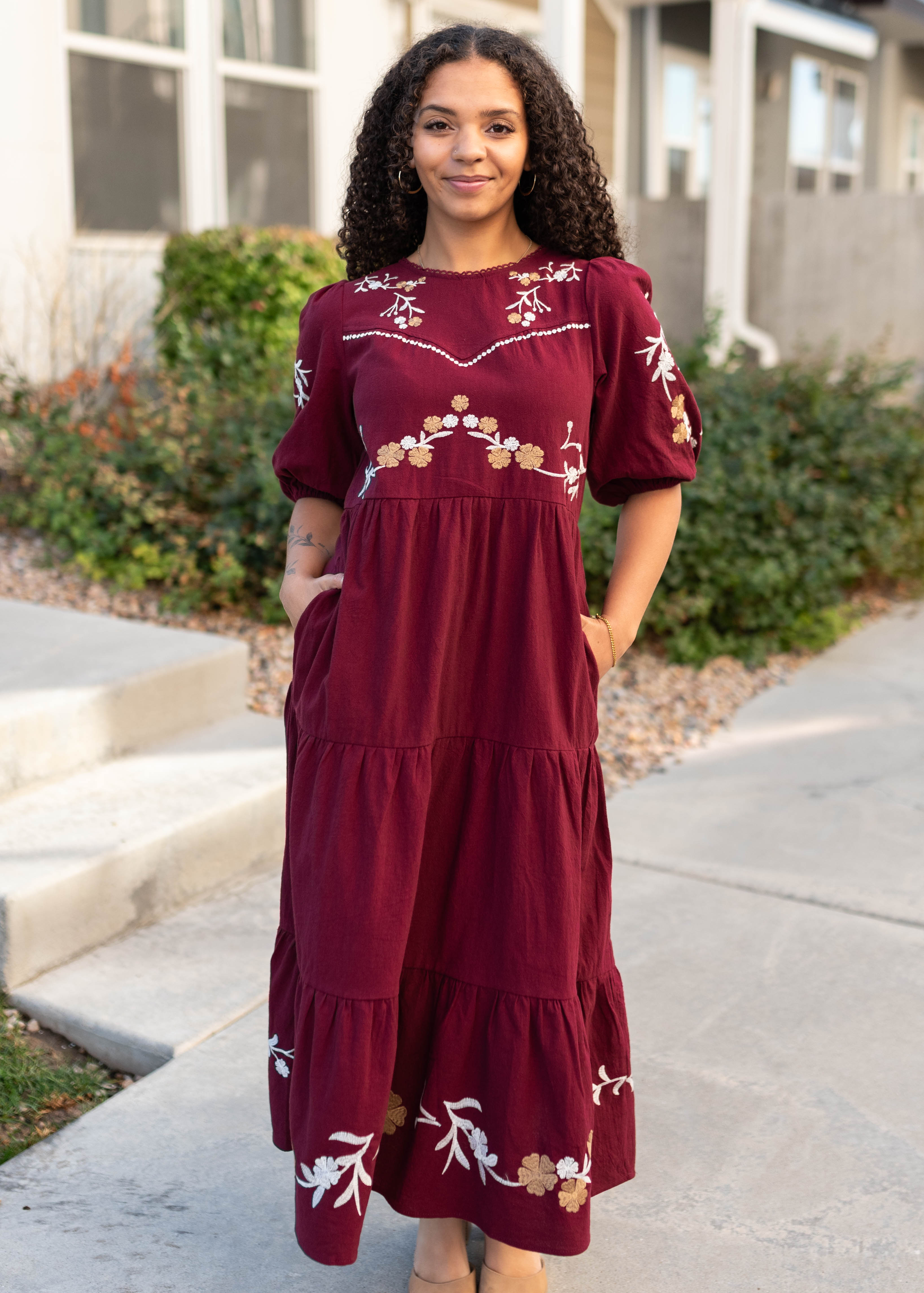 Taya Burgundy Floral Dress