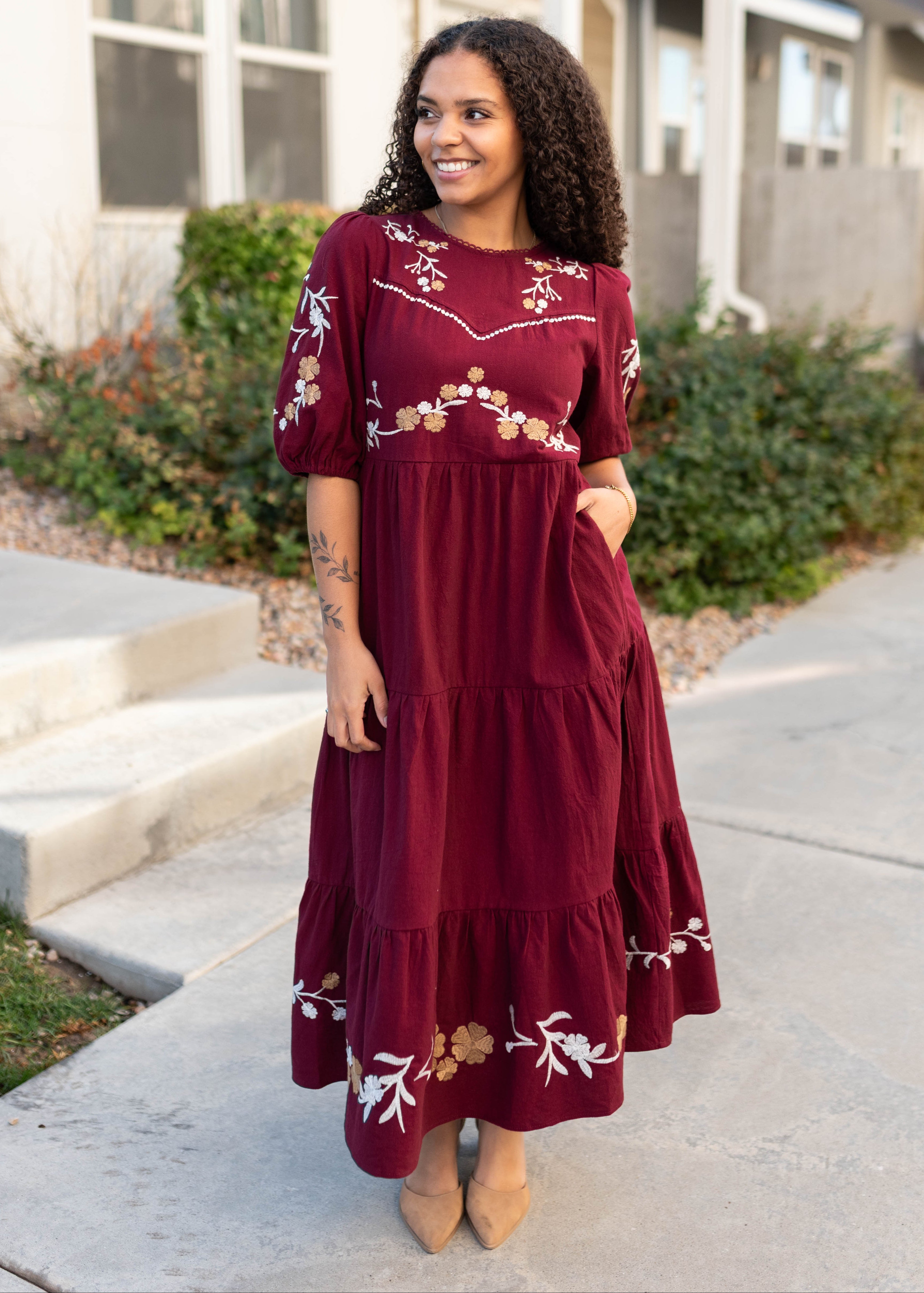 Taya Burgundy Floral Dress