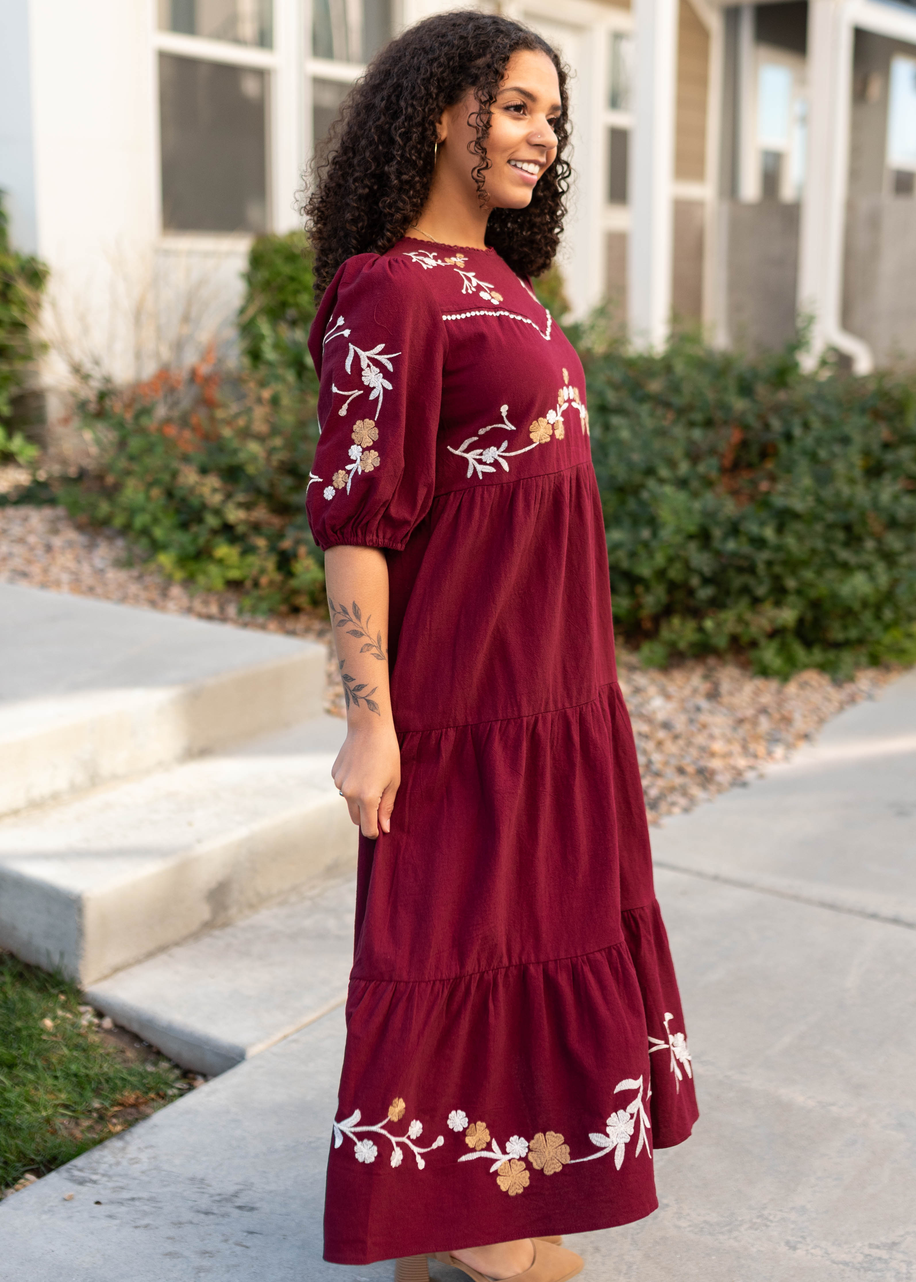 Taya Burgundy Floral Dress