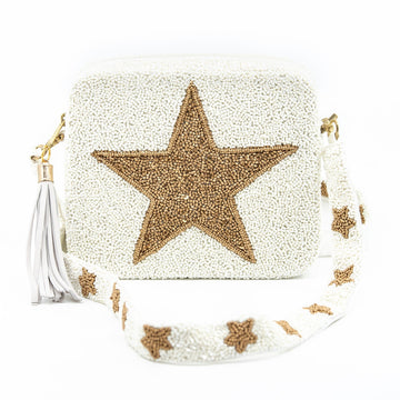 Tiana Designs Beaded Box Purse - Ivory and Gold Star