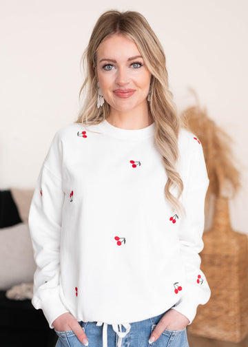 Valerie White Cherry Pullover