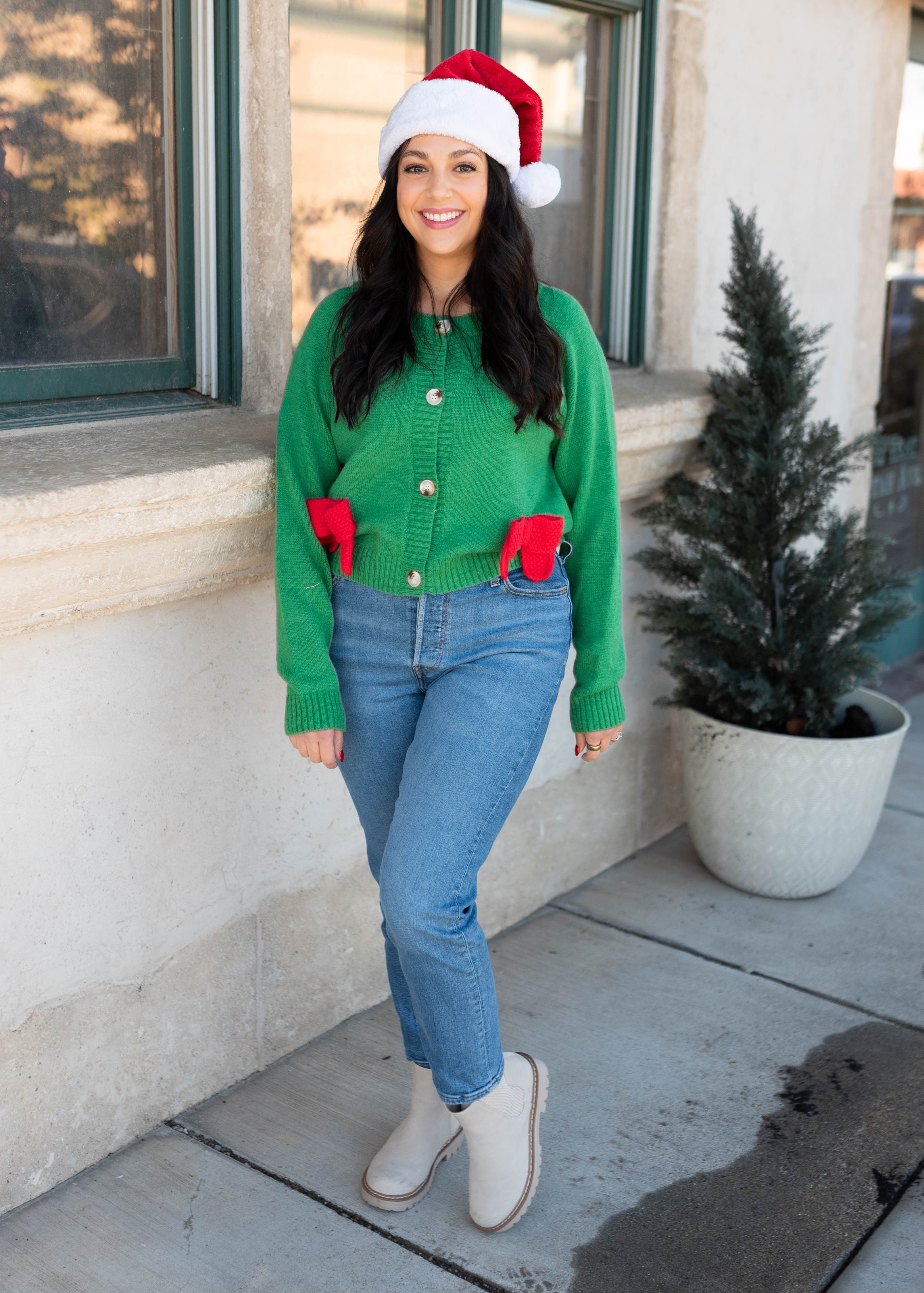 Veronica Green Christmas Bow Cardigan