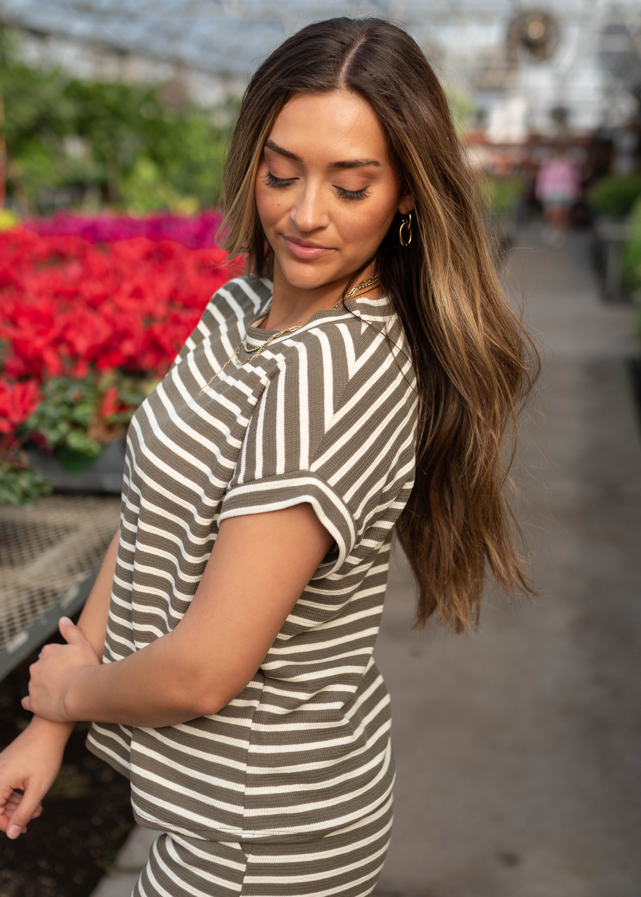 Vivienne Olive Striped Lounge Top
