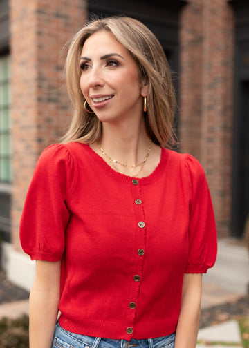 Zoe Red Button Up Sweater