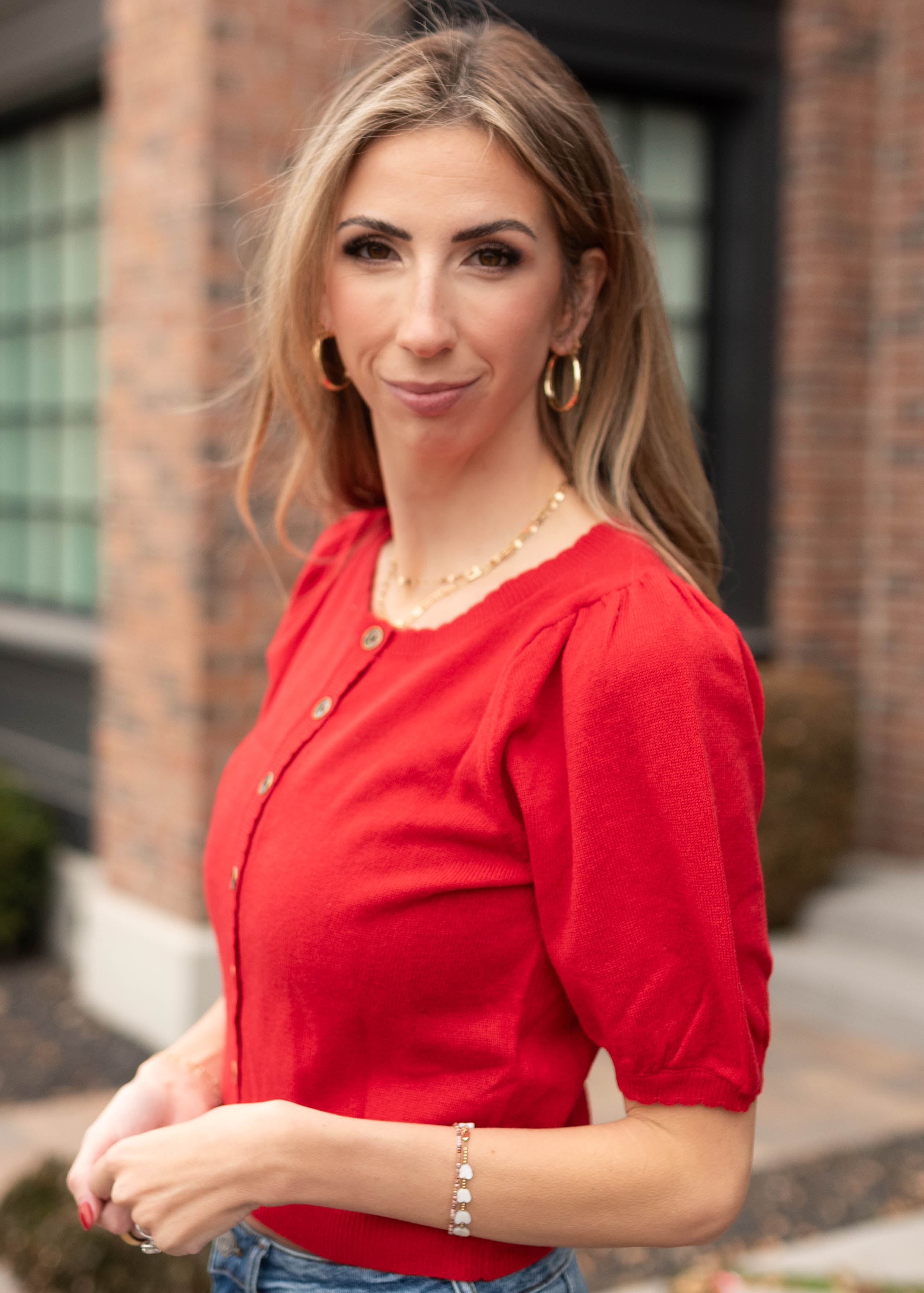 Zoe Red Button Up Sweater