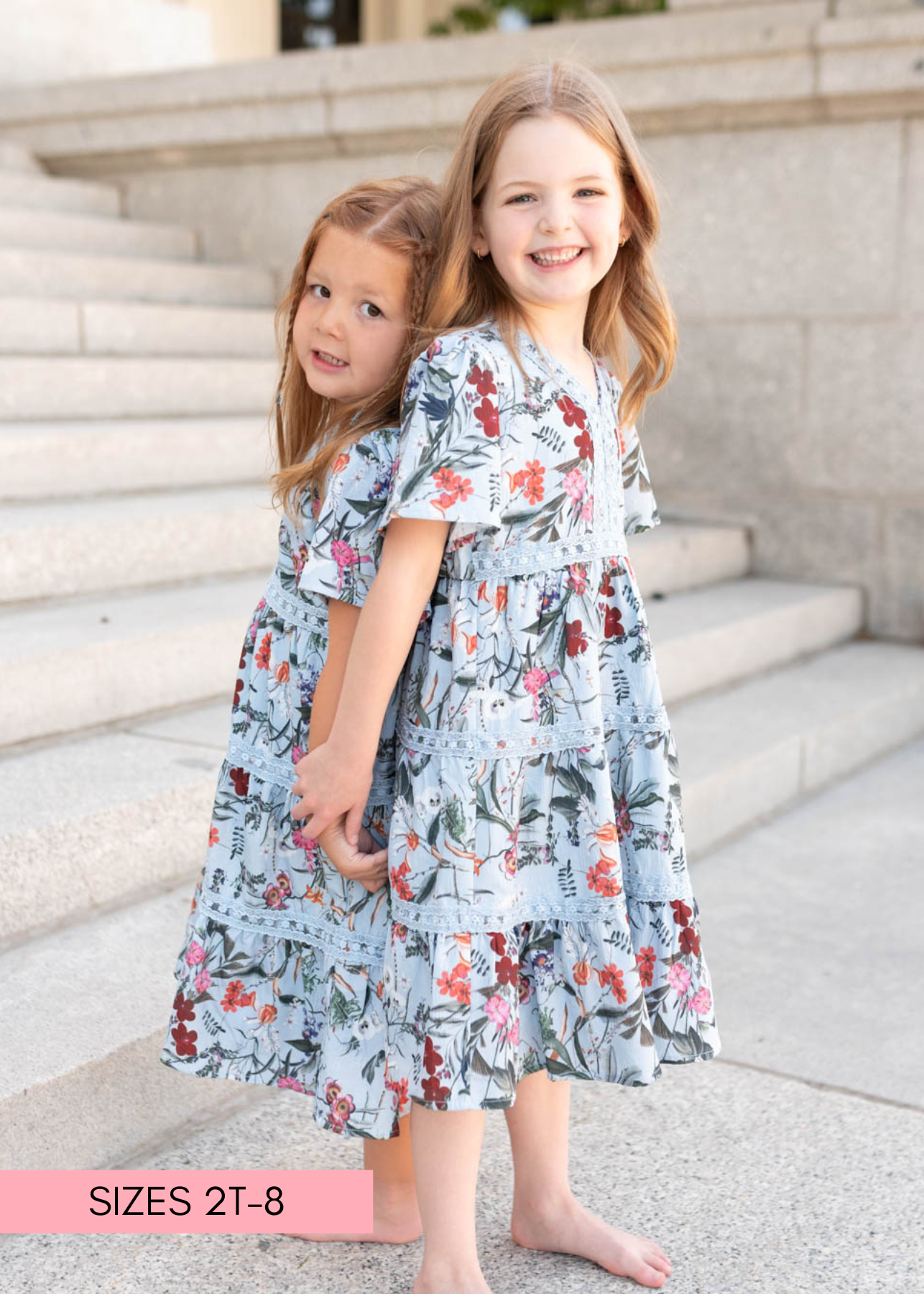 Zoie Blue Floral Tiered Little Girl Dress