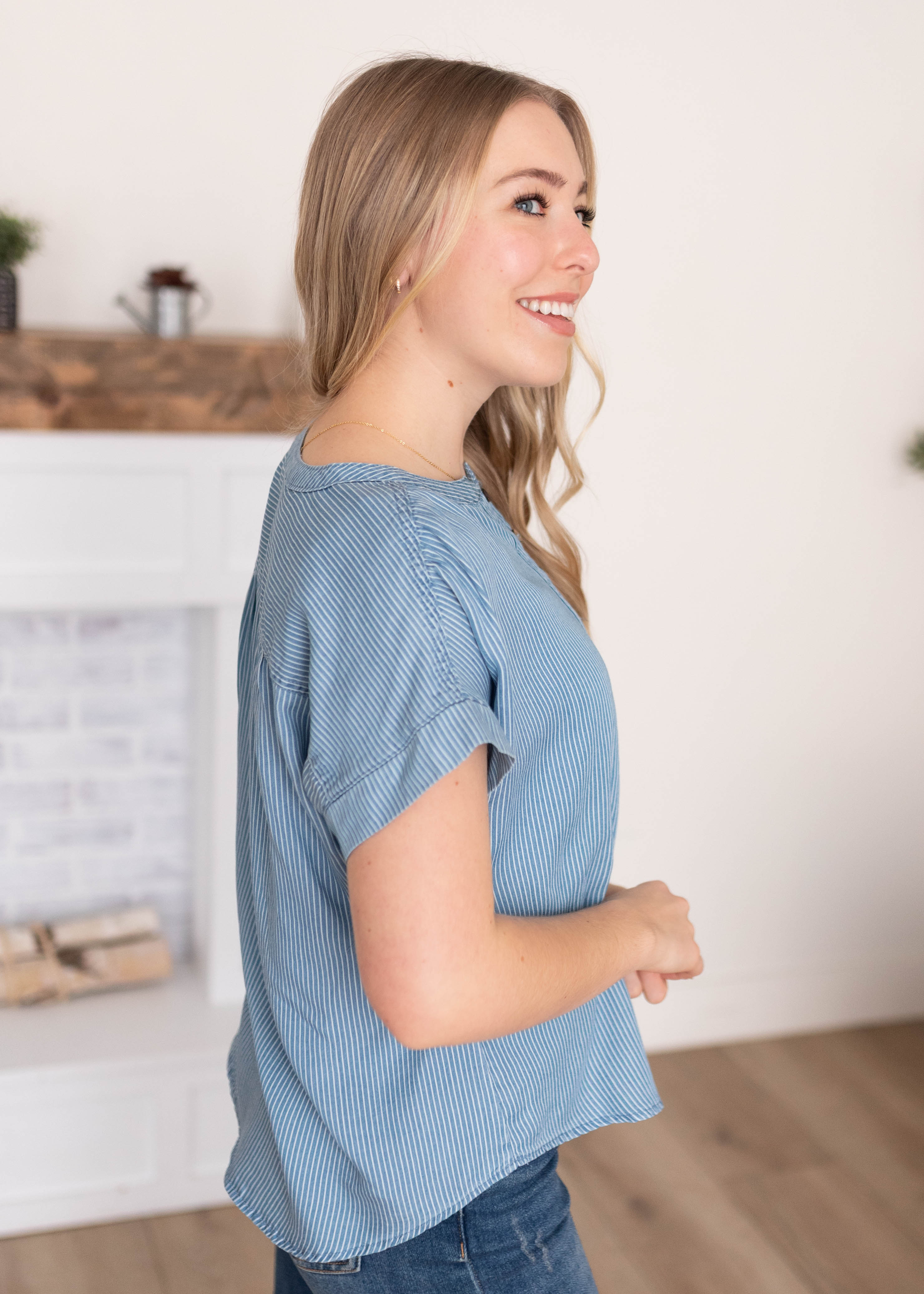 Zuri Striped Chambray Top