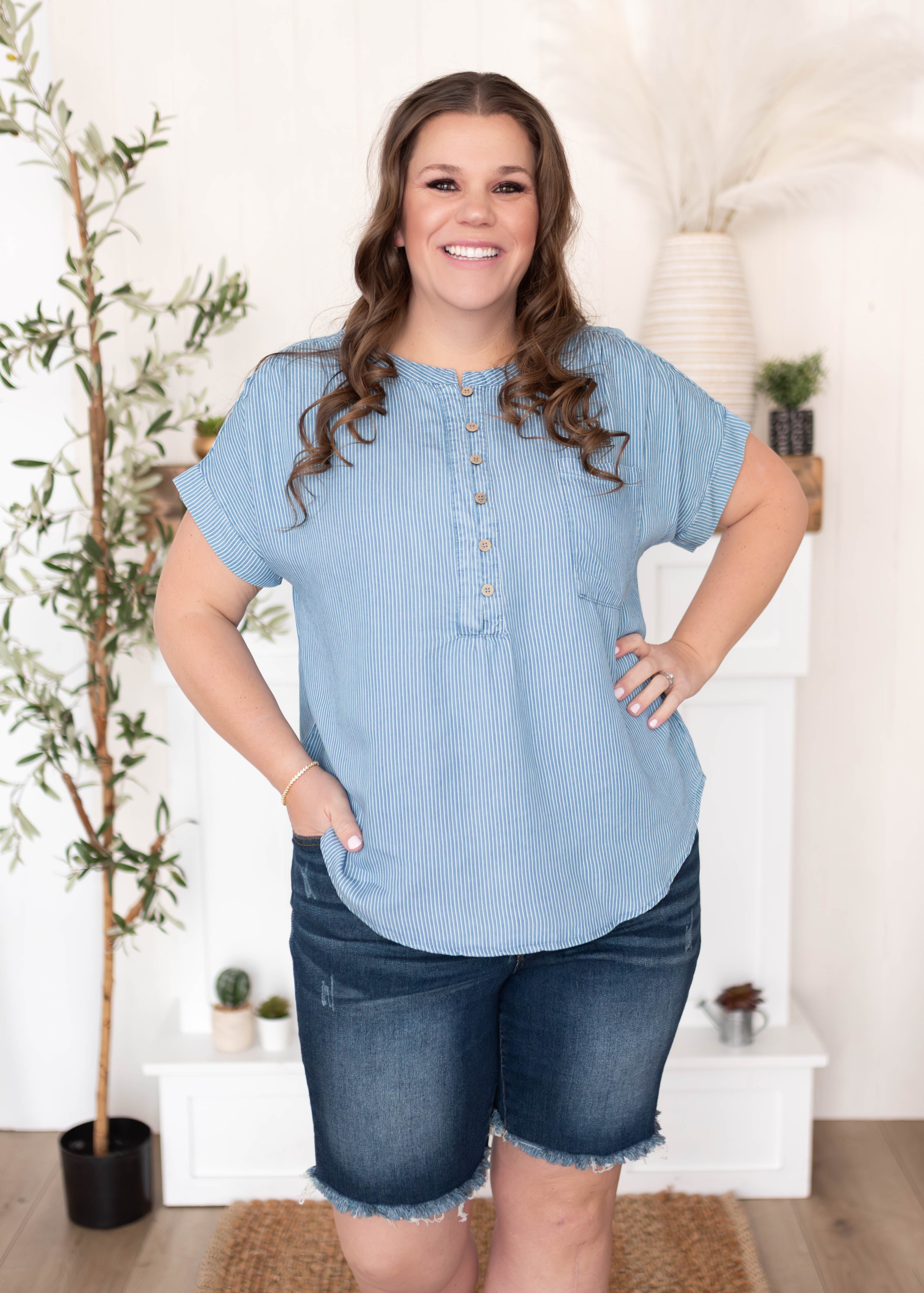 Zuri Striped Chambray Top