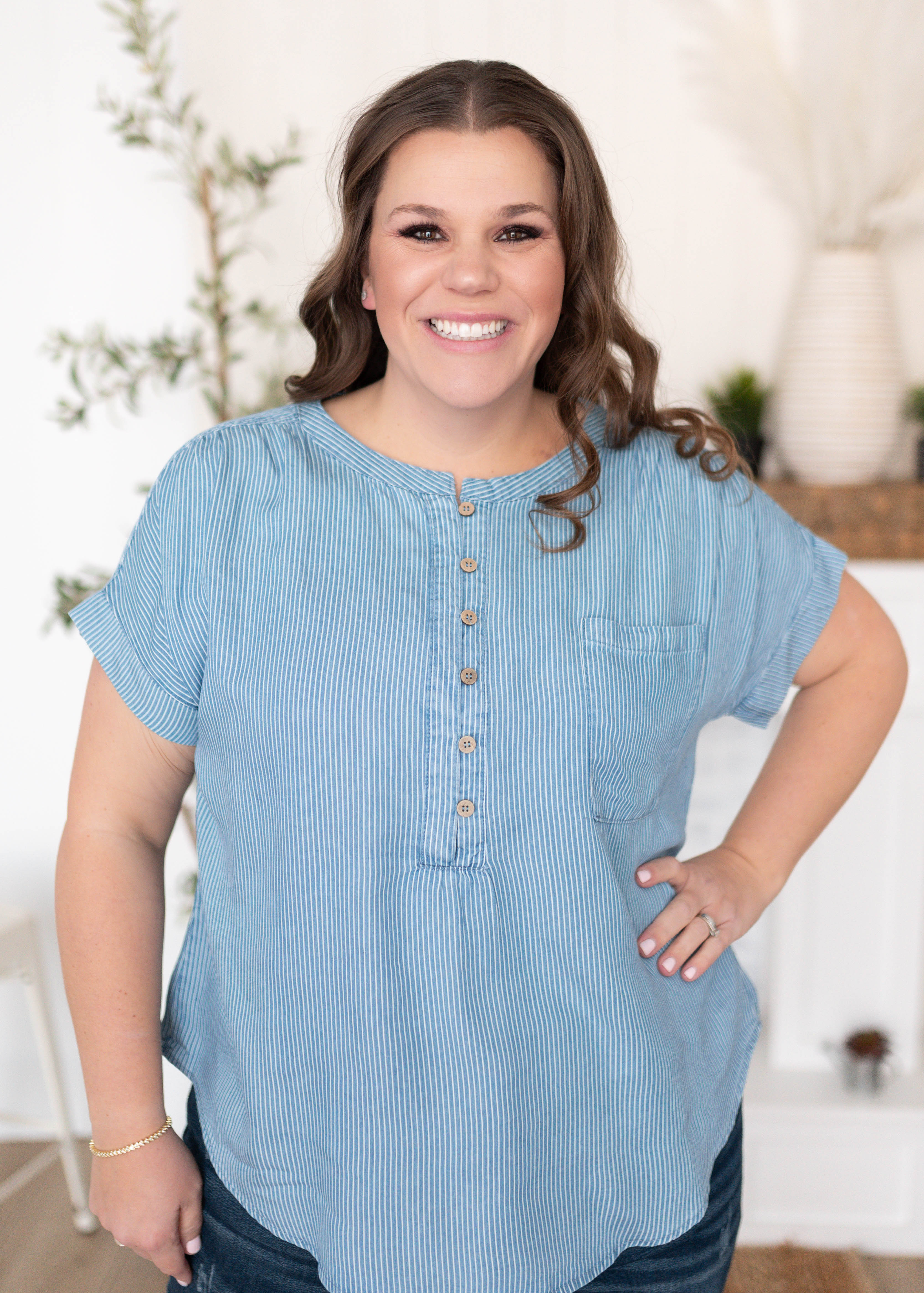 Zuri Striped Chambray Top