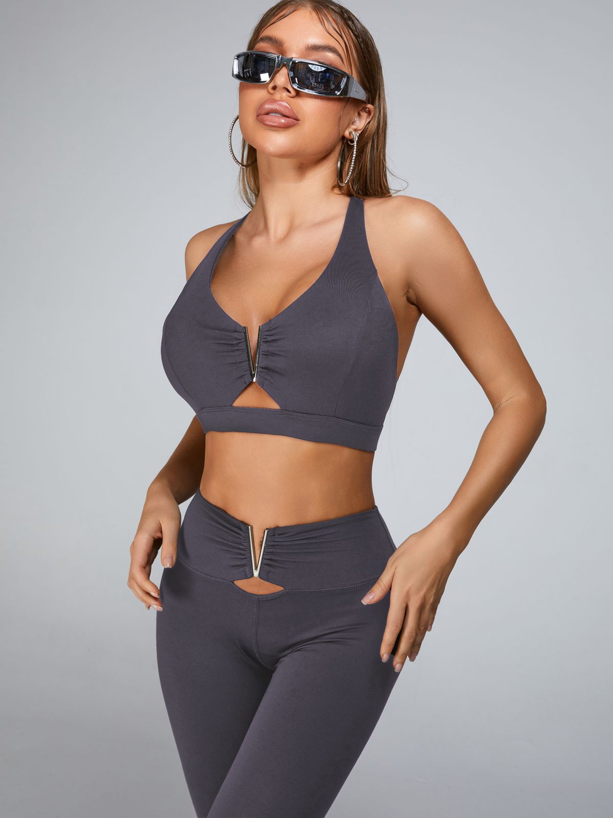 Cutout V Shape Metal Leggings