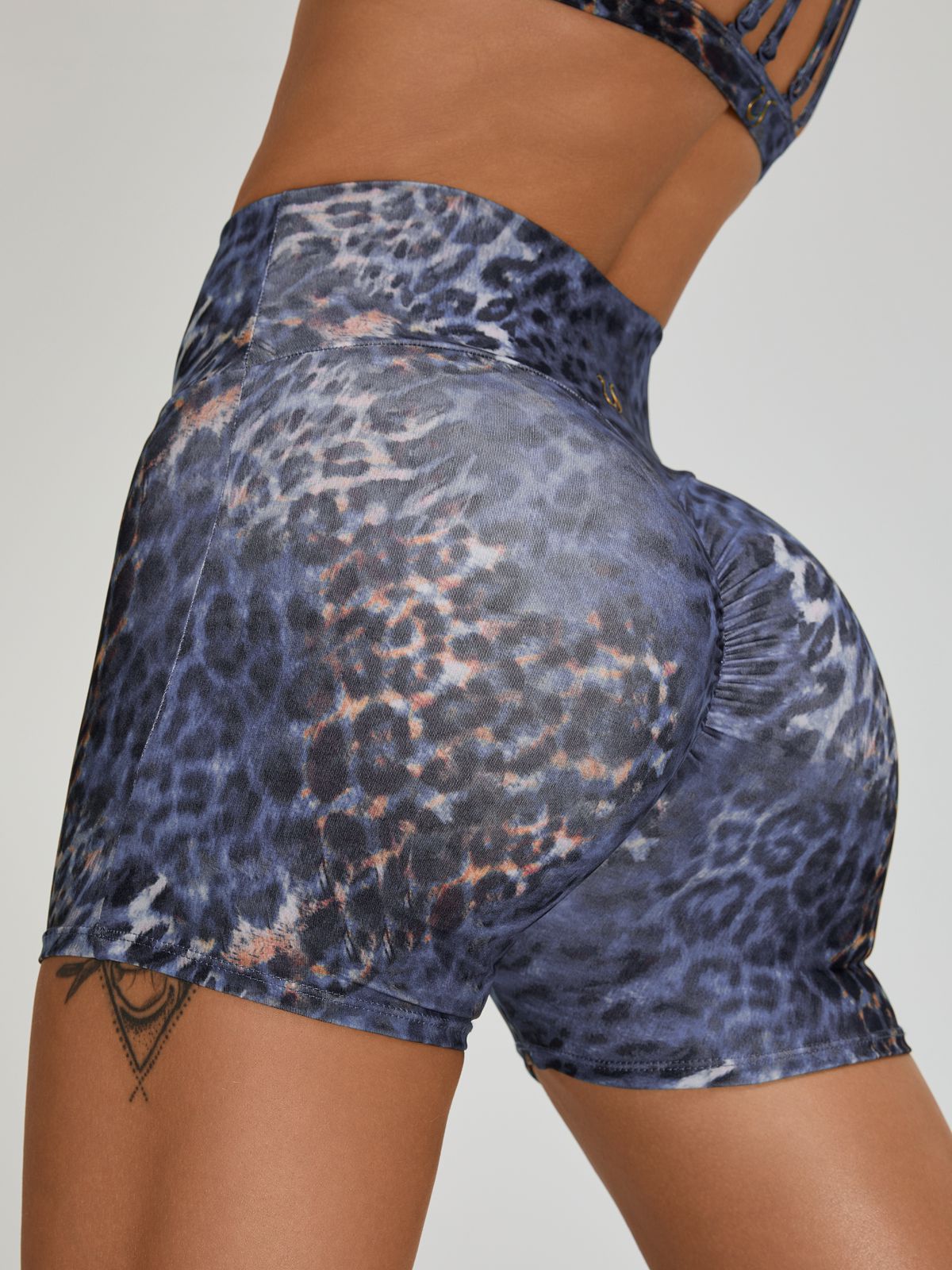 Leopard Print Scrunch Bum Cross Back Short Tracksuit