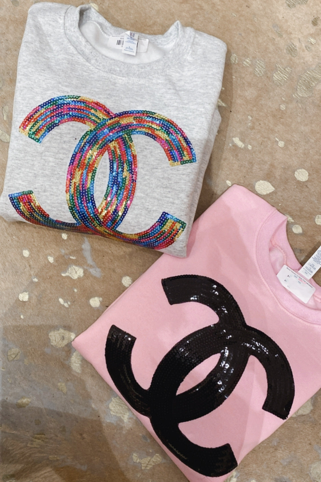 Rainbow Sequins On Grey Sweatshirt