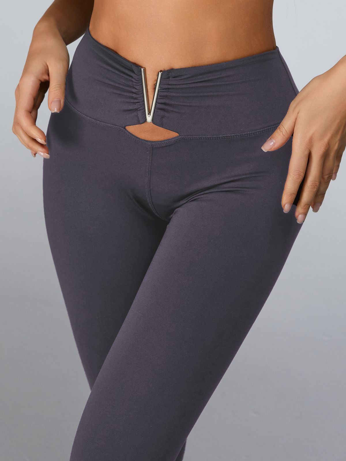 Cutout V Shape Metal Leggings