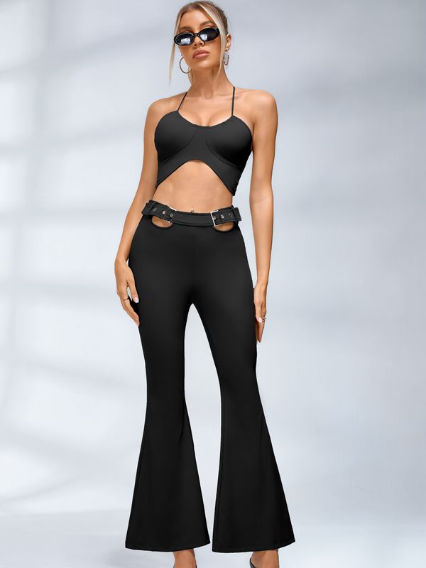 Button Cutout Cargo Style Flare Design Leggings