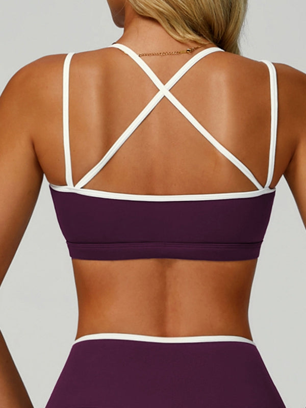 Contrast Color Stripe Hollow Out Tank
