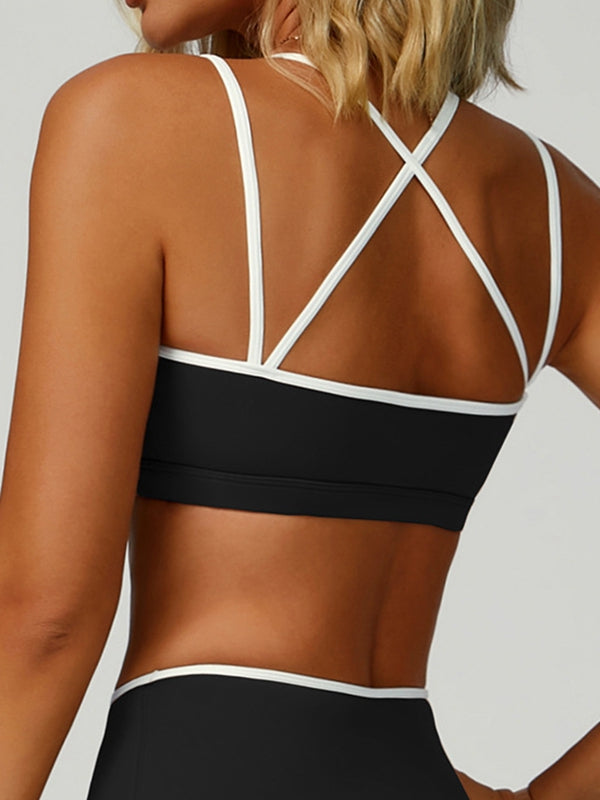 Contrast Color Stripe Hollow Out Tank