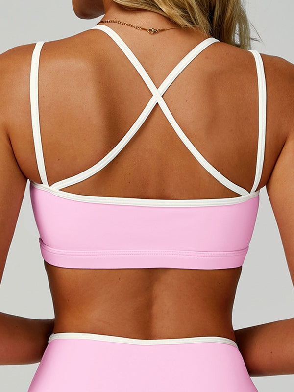 Contrast Color Stripe Hollow Out Tank