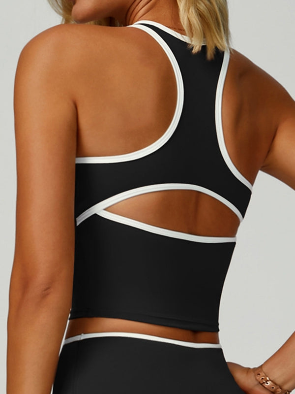 Contrast Color Stripe Hollow Out Tank