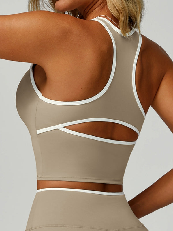 Contrast Color Stripe Hollow Out Tank