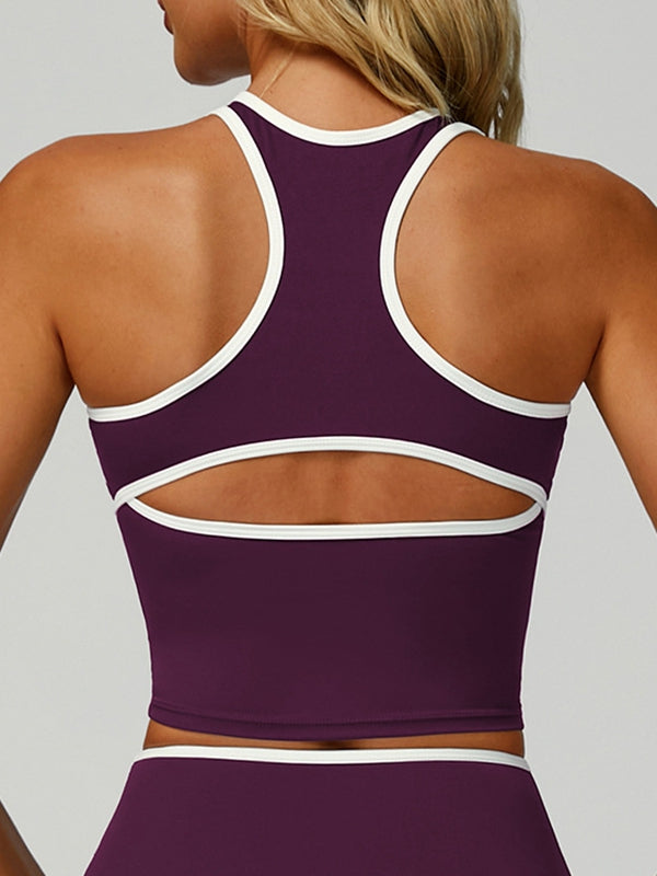 Contrast Color Stripe Hollow Out Tank